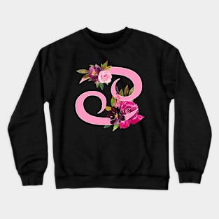 Cancer Horoscope Zodiac Pink Flower Design Crewneck Sweatshirt